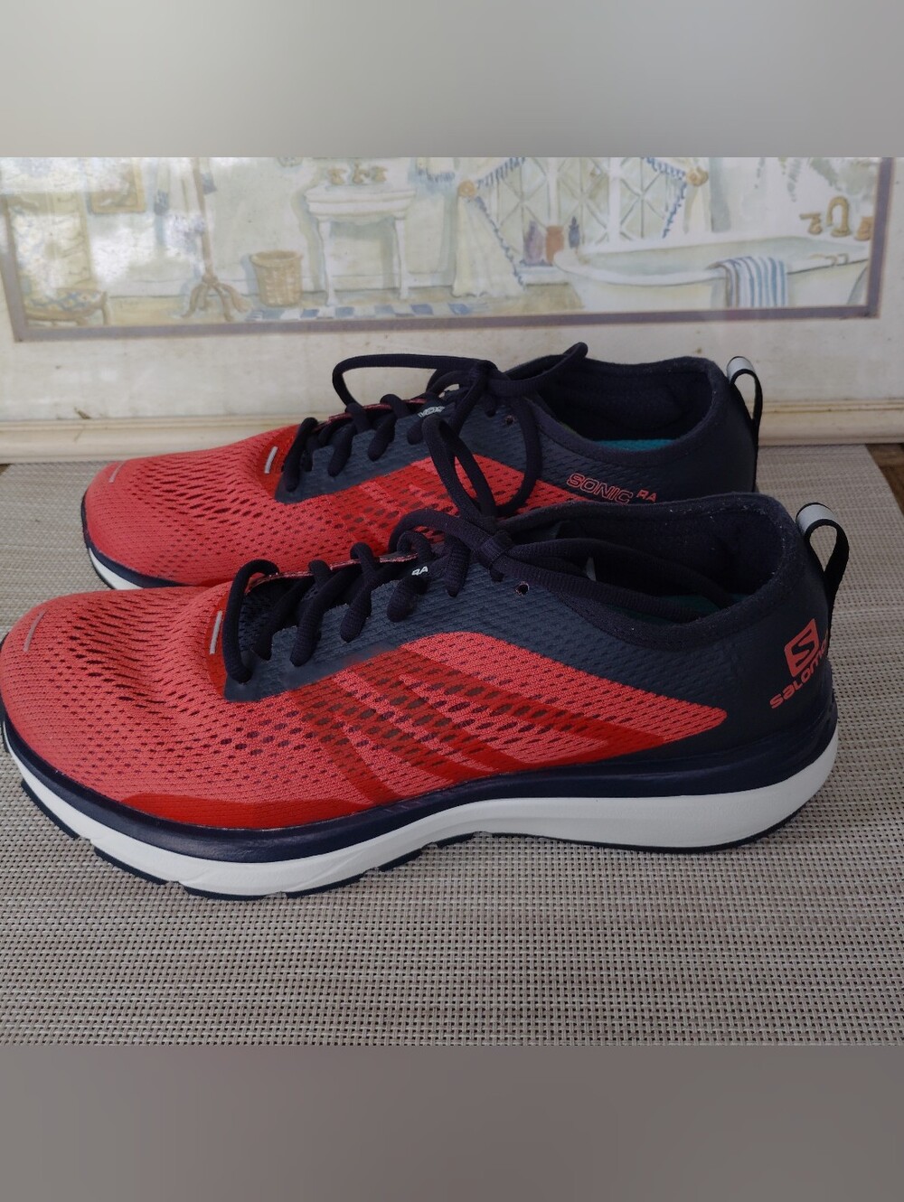 Women's Salomon "Sonic RA 2" Lightweight Deep Orange Mesh Running Shoe. Size 9.5